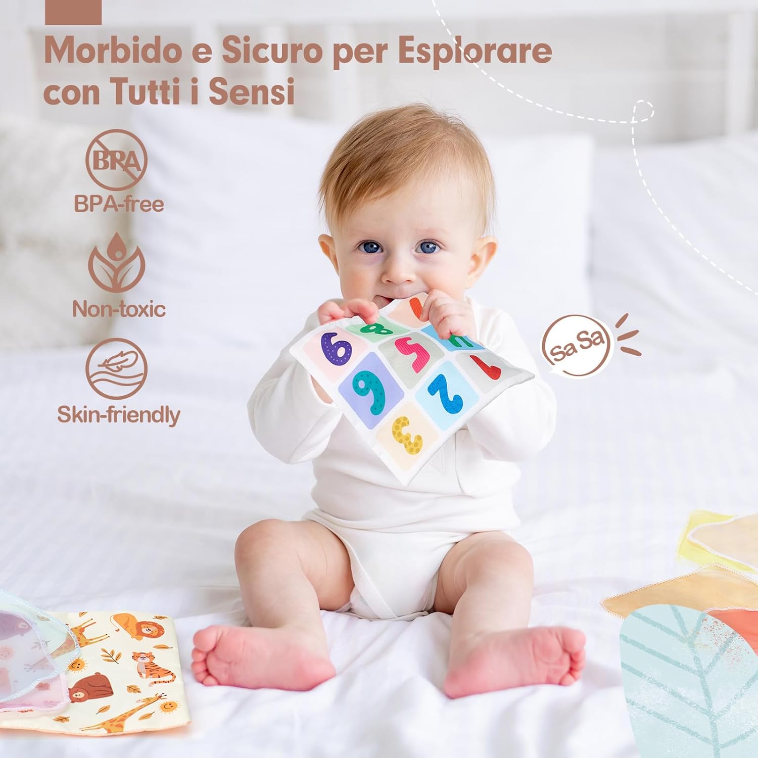 Thumbnail 5 de hahaland Scatola di Fazzoletti Montessori 3-6 Mesi: Giochi Neonati Sensoriali in Tessuto e Specchio