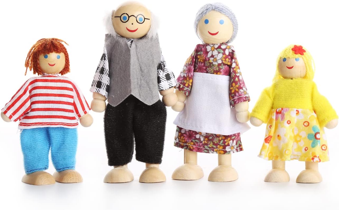 Thumbnail 2 de Playtee Kids Girls Lovely Happy Family Dolls Playset (Wooden Figures Set of 7)