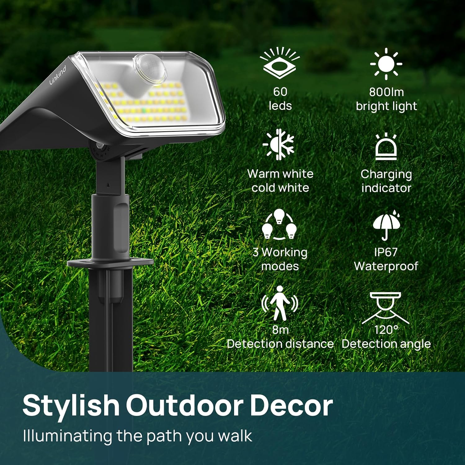 Detalle 2 de Linkind Spot Solaire avec Détecteur de Mouvement (6 pcs) : blanc froid/chaud et éclairage IP67
