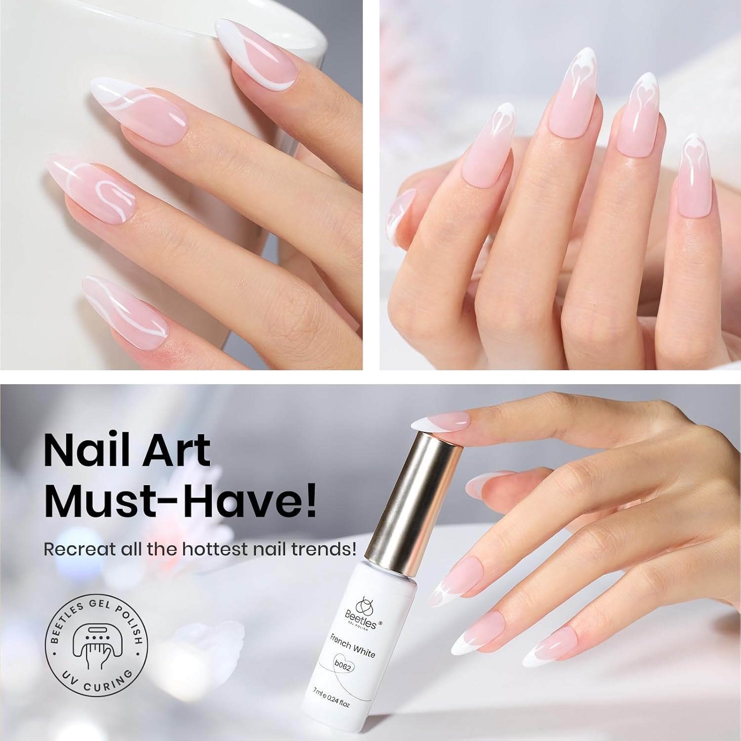 Detalle de Beetles Swirl Nail Art White Gel Polish Liner (Classic White) with Thin Brush, 1 pc / 7ml