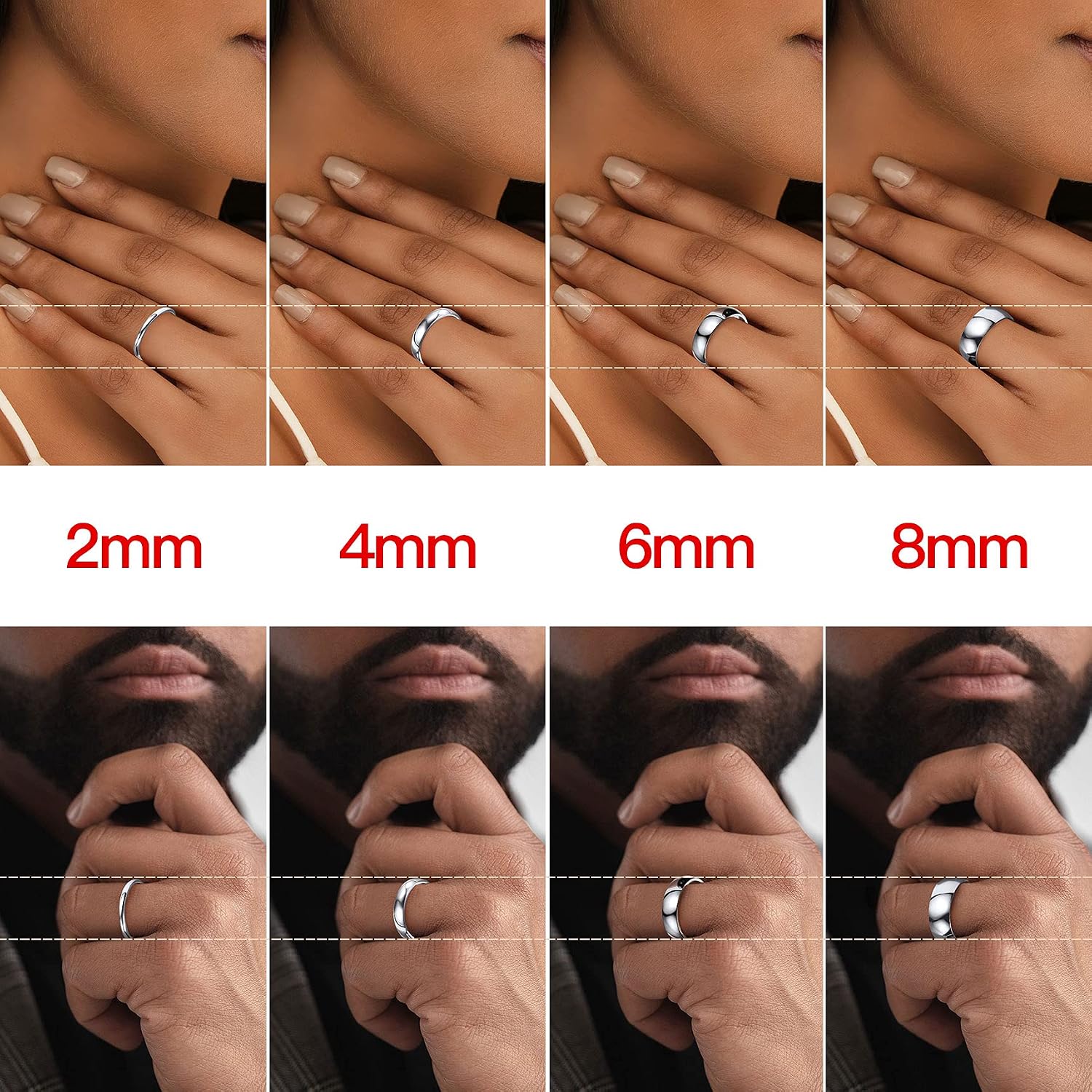 Detalle 2 de Bestyle Bagues simples en acier inoxydable 316L : anneau unisexe 2/4/6/8 mm, tailles 54 à 67
