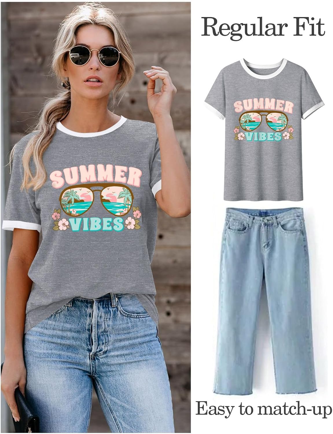 Detalle de WIEIYM Tree Sunset Sea Graphic T Shirt for Women – Casual Summer Top