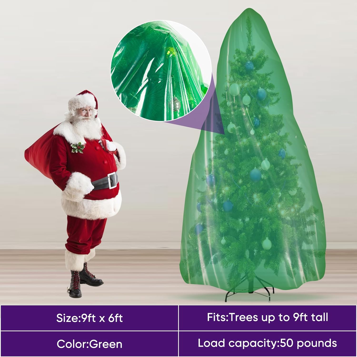 Detalle 2 de CHUPER Green Upright Christmas Tree Storage Bag 9ft ๐