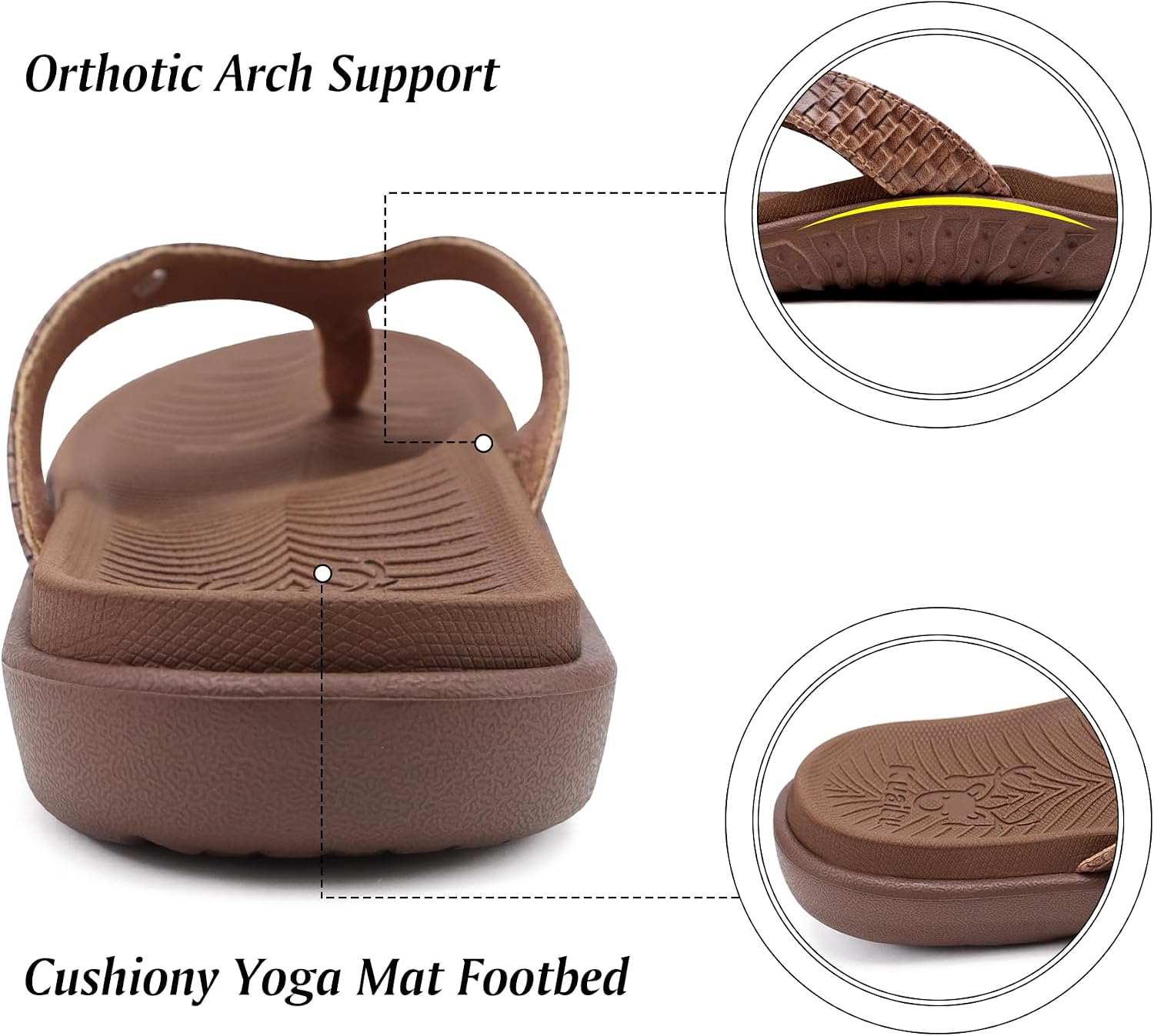 Detalle 2 de KuaiLu Women's Flip Flops with Arch Support – Brown, Size 6