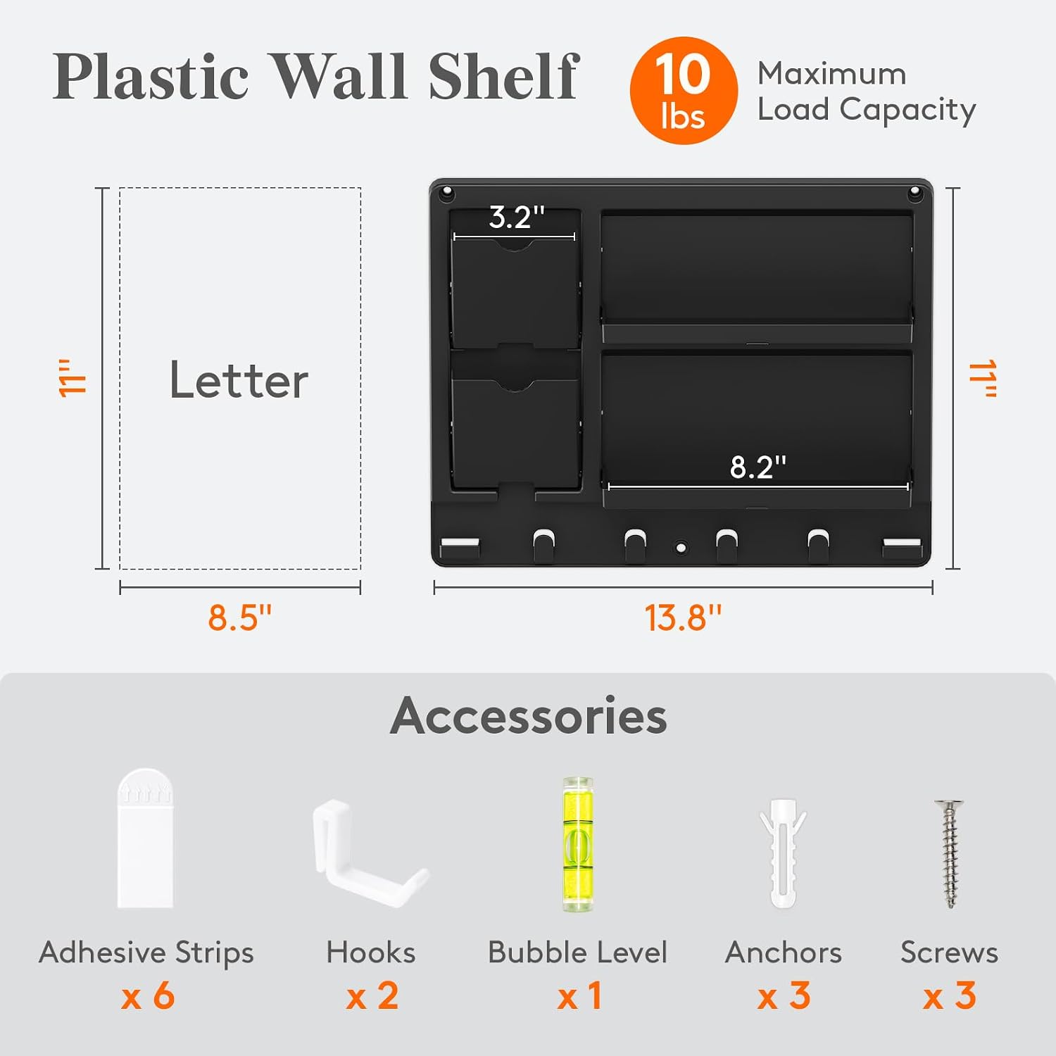 Thumbnail 1 de Lifewit 25184 Plastic Bedside Wall Shelf with Hooks and Dual Mounting