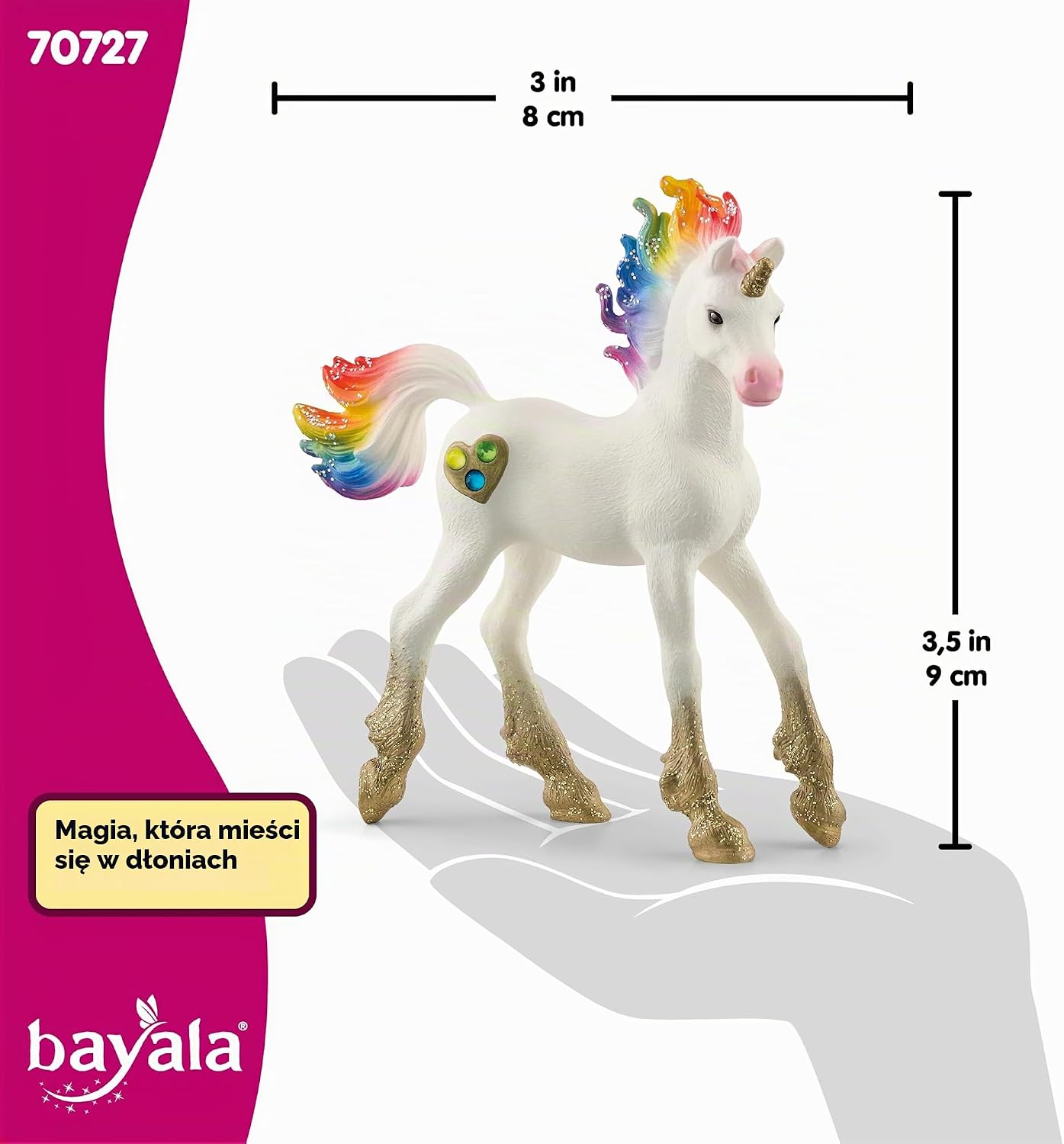 Detalle de Schleich BAYALA 70727 – źrebak tęczowego jednorożca, figurka z plakatem