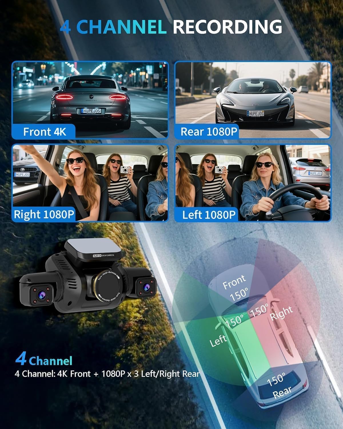 Detalle 2 de V8PLUS Dash Cam 4K 4-Channel Car Camera
