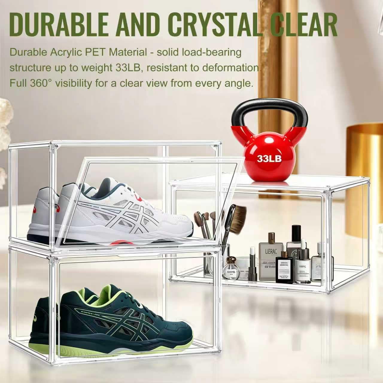 Detalle 1 de EZJOB Clear PET Shoe Storage Box, Stackable with Magnetic Closure, 14.1 x 10.6 x 8.9 in