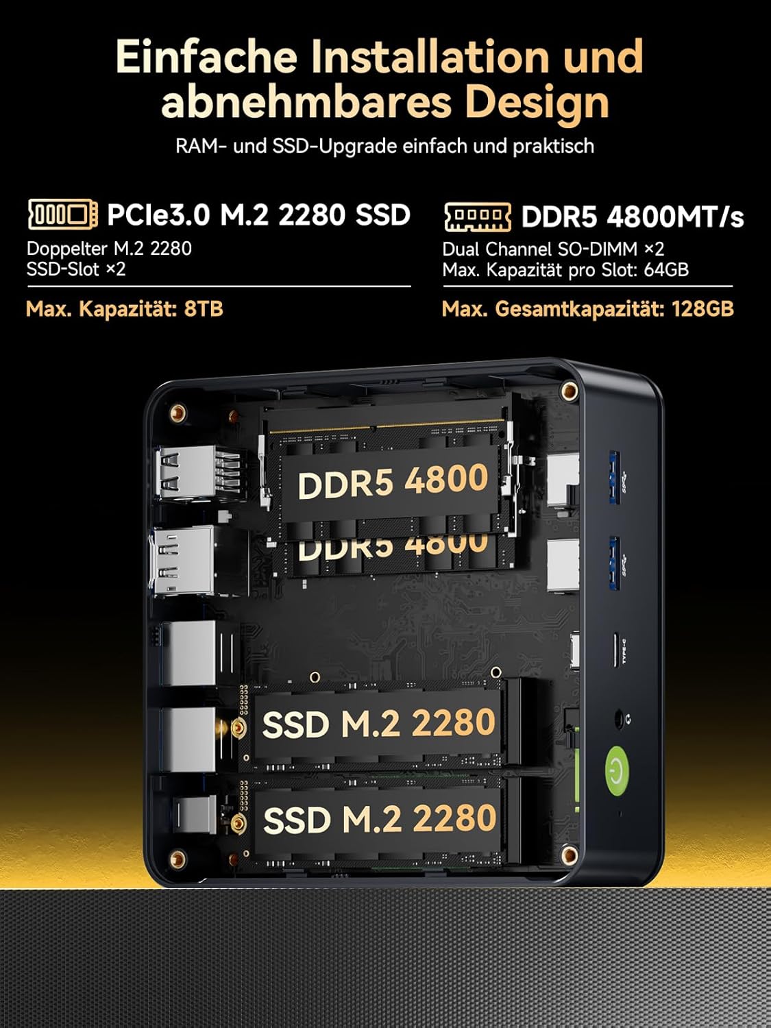 Detalle 2 de GMKtec Mini PC M6 Ultra: Ryzen 5 7640HS, AMD 760M, 16 GB DDR5, 512 GB PCIe 3.0 – Triple 4K, Dual 2,5G LAN, WiFi 6E