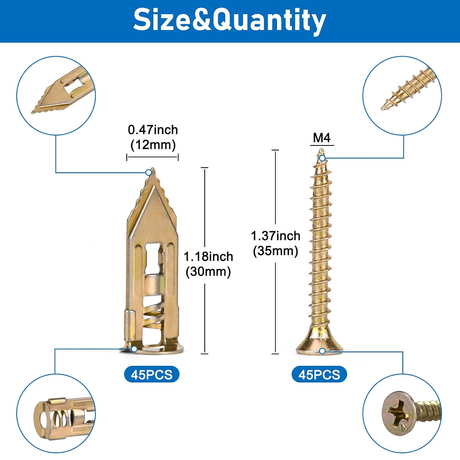 Detalle de Vmuter Drywall Anchors, Zinc-Plated Steel