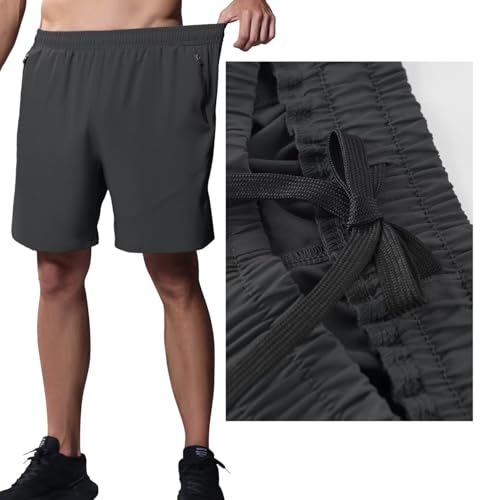 Detalle de HMIYA Sporthose Herren Kurz mit Reißverschlusstasche – Dunkelgrau, XXL
