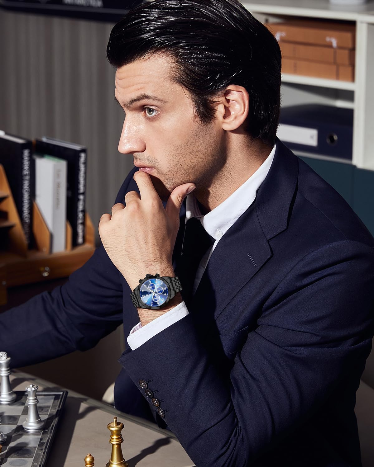 Thumbnail 1 de SAPPHERO Orologio Uomo Analogico al Quarzo Cronografo 50M, cinturino in acciaio