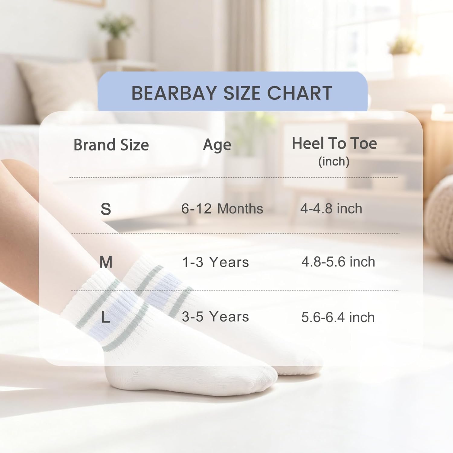 Detalle de Bearbay Non-Slip Toddler Grip Socks with Anti-Skid Soles – 6-Pack, Unisex Cotton Crew Socks for Babies and Kids