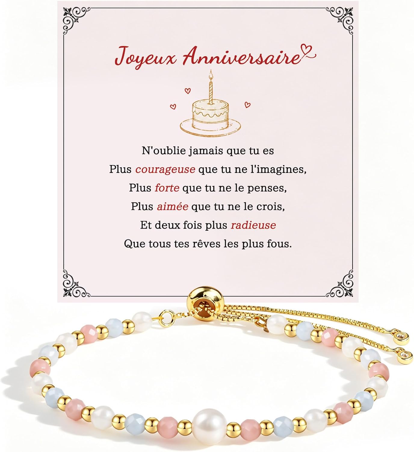 Detalle de Seyaa Bracelet Pierre Naturelle – Cadeau Anniversaire Fille 8–12 ans (Pierre de Lune)