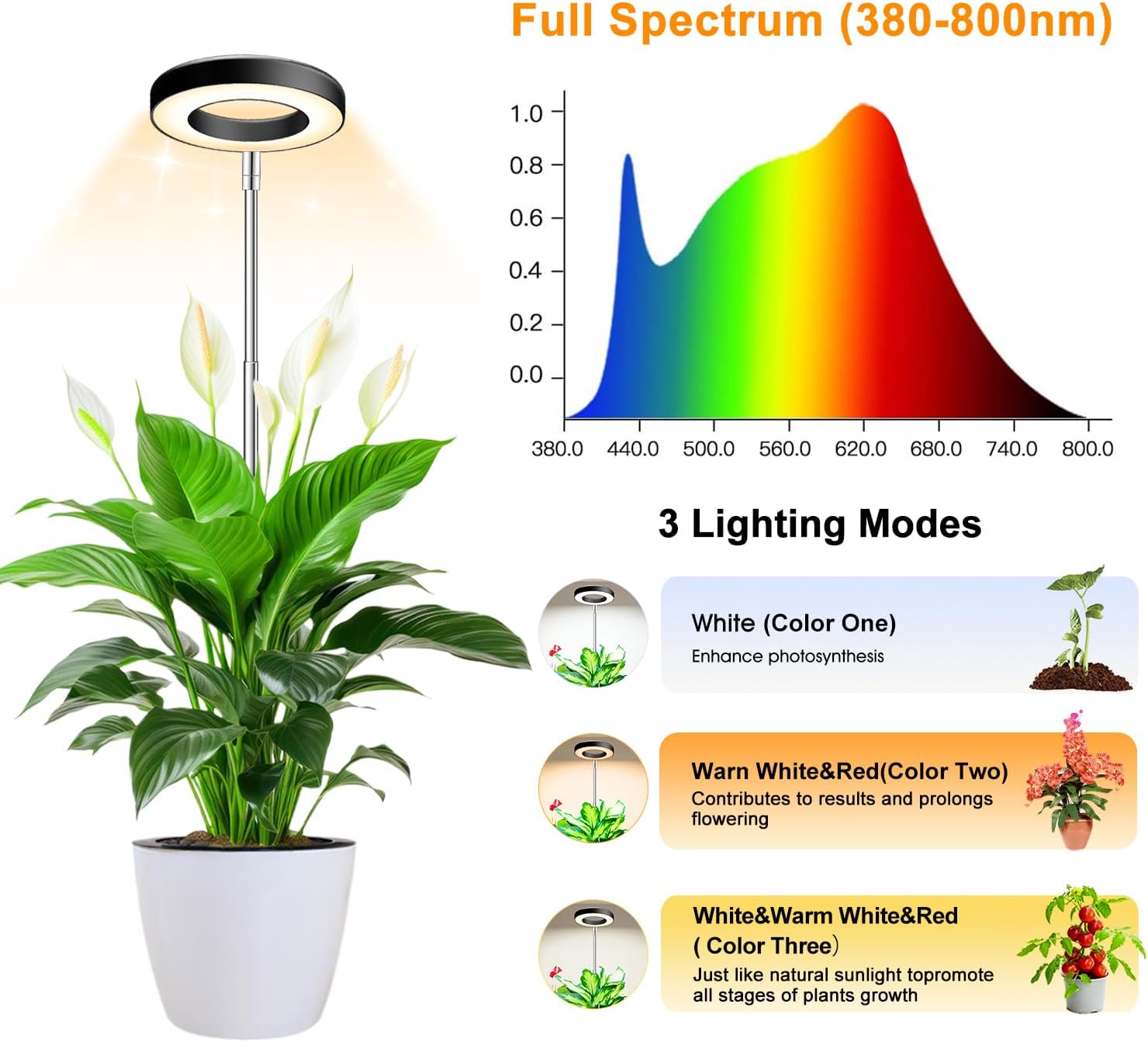 Detalle de Wiaxulay BL-B10A Full-Spectrum Grow Light, 3-Pack with Adjustable Height