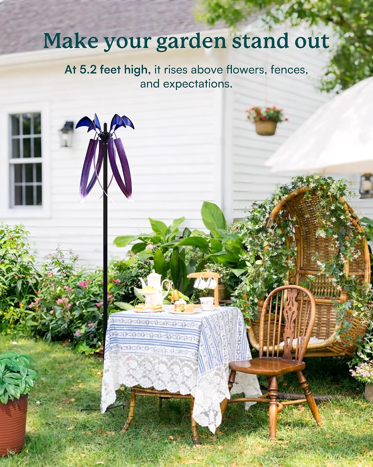 Thumbnail 6 de Cyan Oasis Cyan Oasis Wind Spinners for Yard Garden (15" W x 73" H) – Large Outdoor Metal Violet Flower Kinetic Spinner