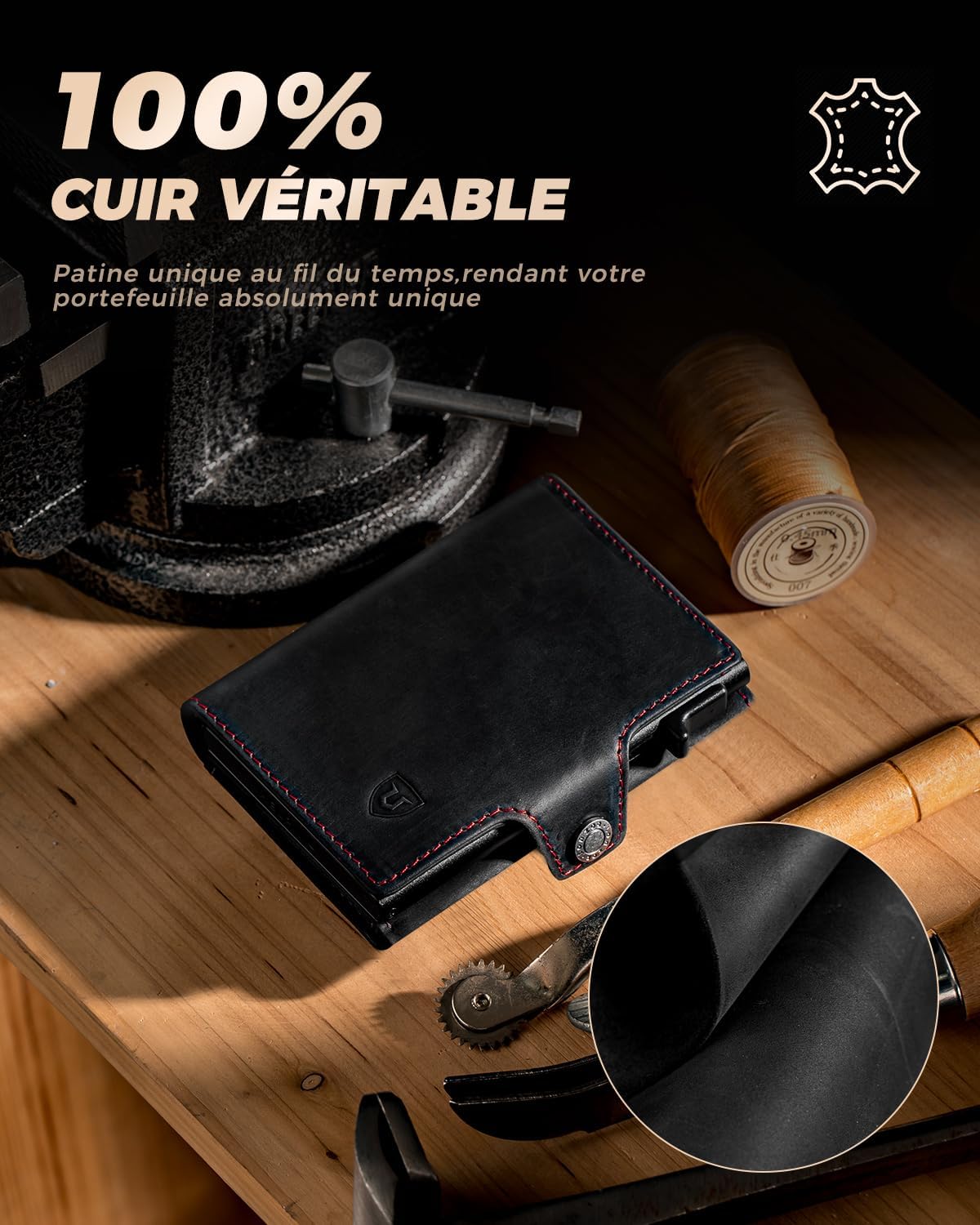 Thumbnail 4 de LORZOR Porte Carte Homme XXL en cuir véritable avec blocage RFID et porte-monnaie