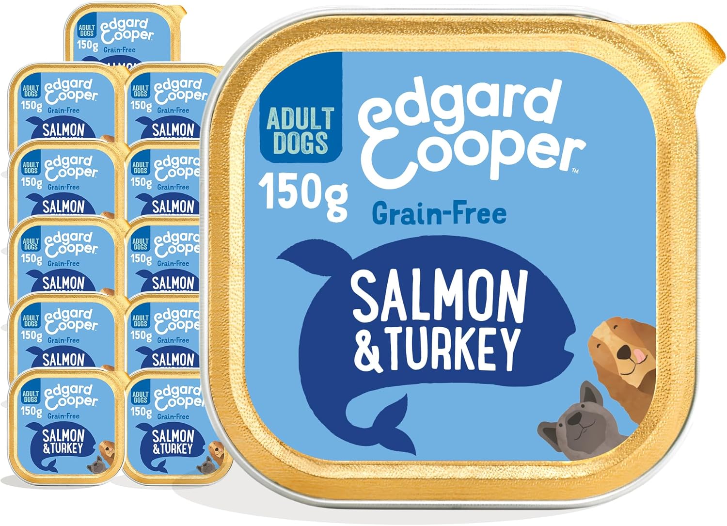 Detalle de Edgard & Cooper Cibo umido per cani adulti (Salmone/Tacchino, 150 g x 11) — carne fresca, no cereali