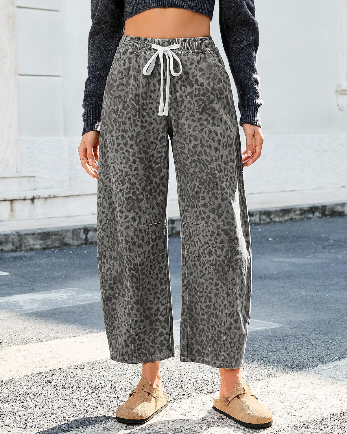 Detalle de GRAPENT GP-JEGHGEGCA Barrel Jeans for Women, Leopard Print, Pull-On Waist