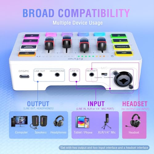 Detalle de FIFINE Gaming Audio Mixer: USB/PCIe DJ-style mixeur avec entrée XLR et alimentation fantôme 48V