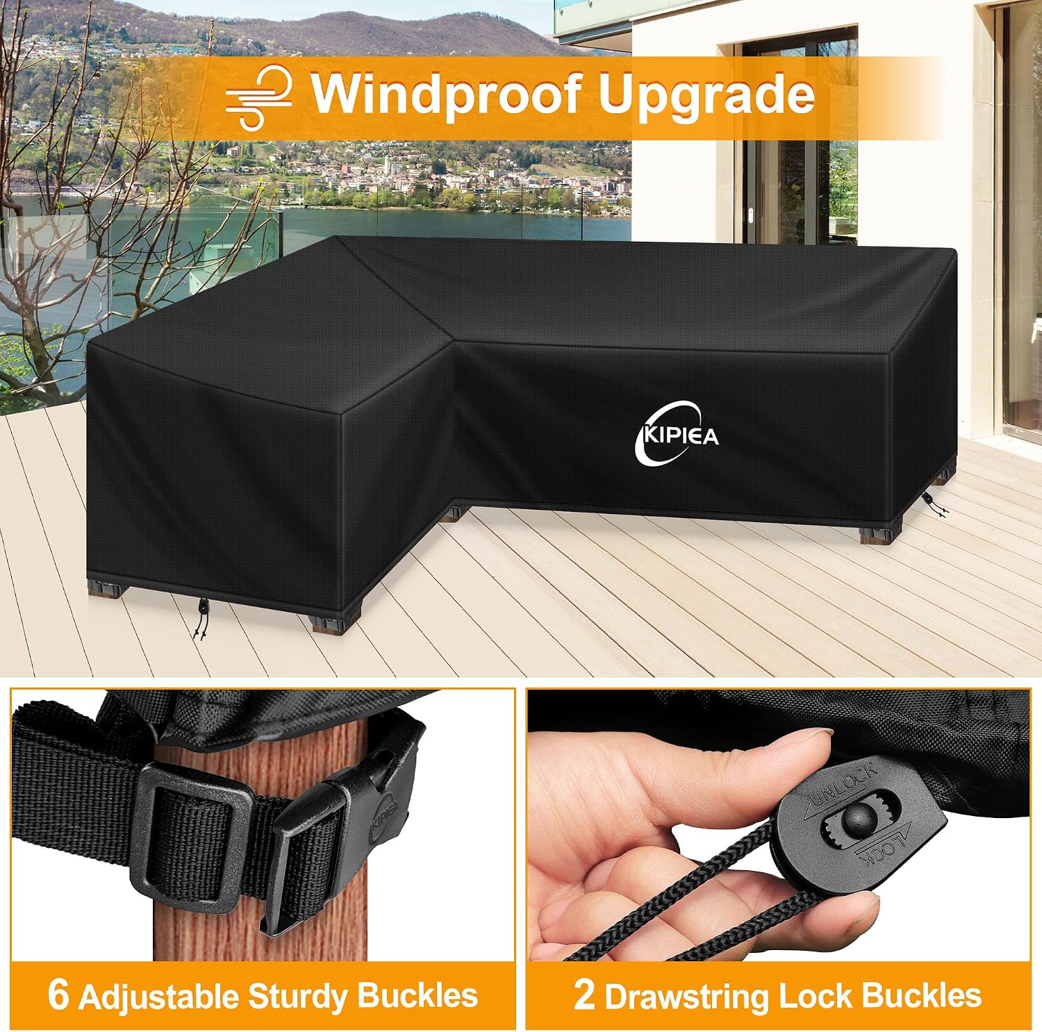 Thumbnail 4 de Kipiea L Shaped Garden Furniture Cover: Waterproof 420D Oxford, Windproof & UV-Resistant