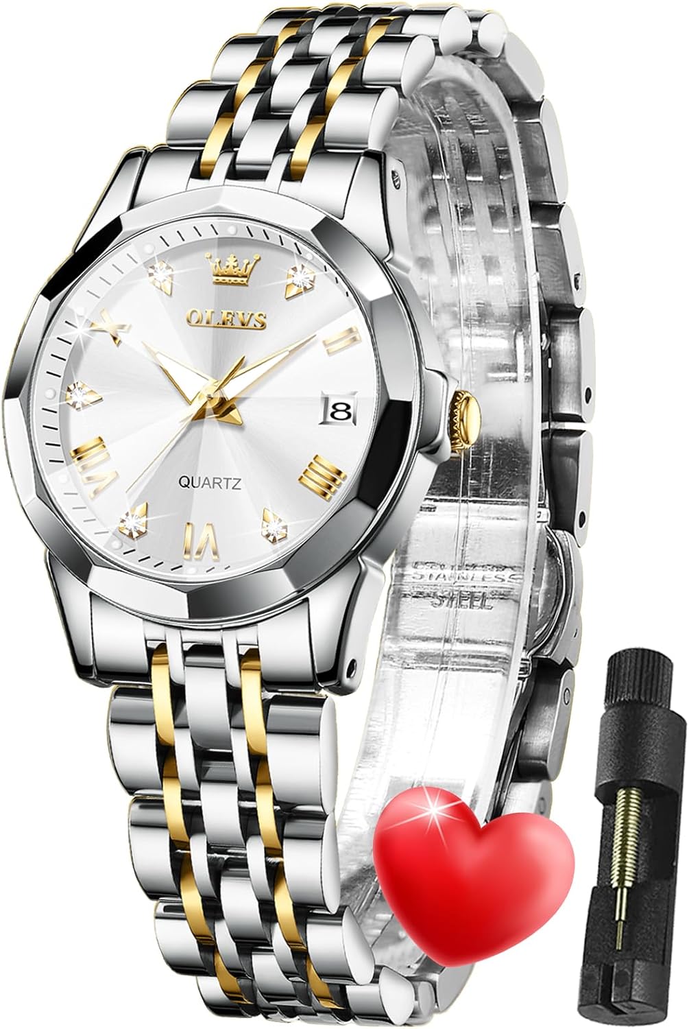Thumbnail 6 de OLEVS Damenuhr Quarz mit Diamant-Indexen, Edelstahlarmband, 30m Wasserdicht – Geschenkqualität