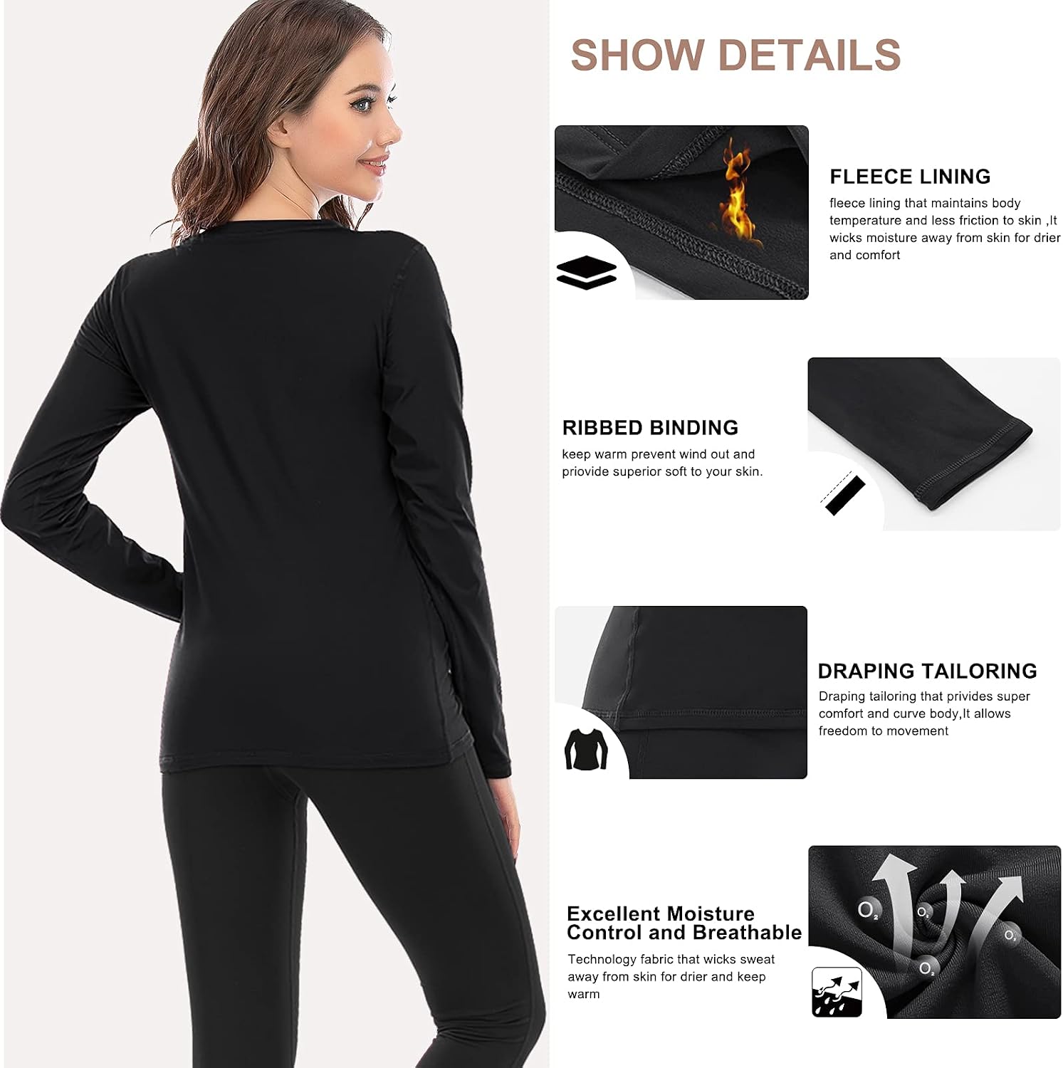 Detalle de MEETWEE Maglia Termica Donna a Manica Lunga: Base layer leggera e calda per sport e tempo freddo