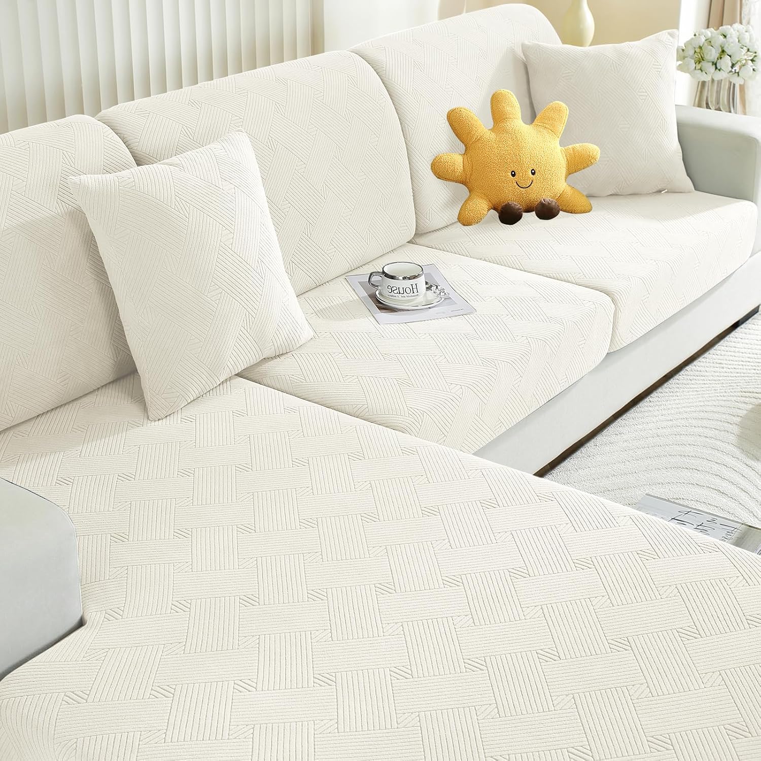 Detalle de Ystyle Funda Asiento Sofa Crema Chaise Longue