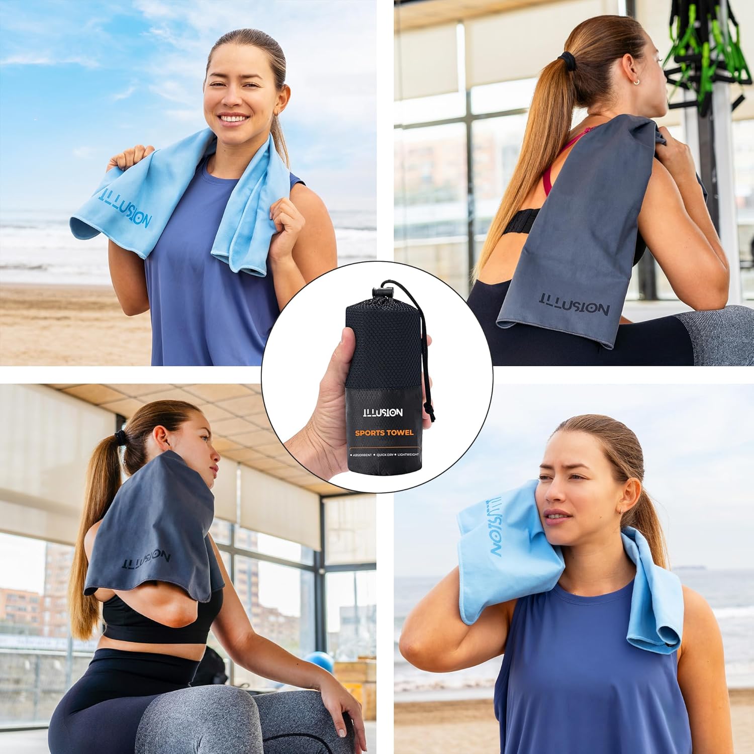 Detalle 2 de Illusion Small Microfibre Gym Towel (40x80cm) – Quick-Dry, Lightweight Travel Towel for Active Sports