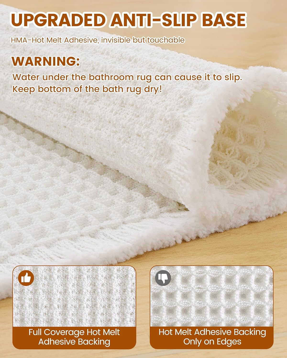 Detalle de Smiry Waffle Bath Mat 30x20 — Extra Soft, Highly Absorbent, Non-Slip & Machine Washable