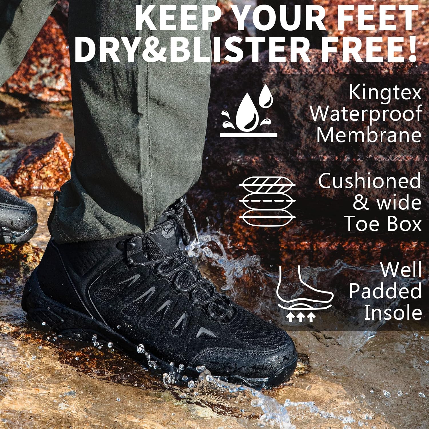 Thumbnail 5 de SHULOOK Men’s Waterproof Hiking Boots — Lightweight Mid-Top Ankle Hikers with Non-Slip Traction