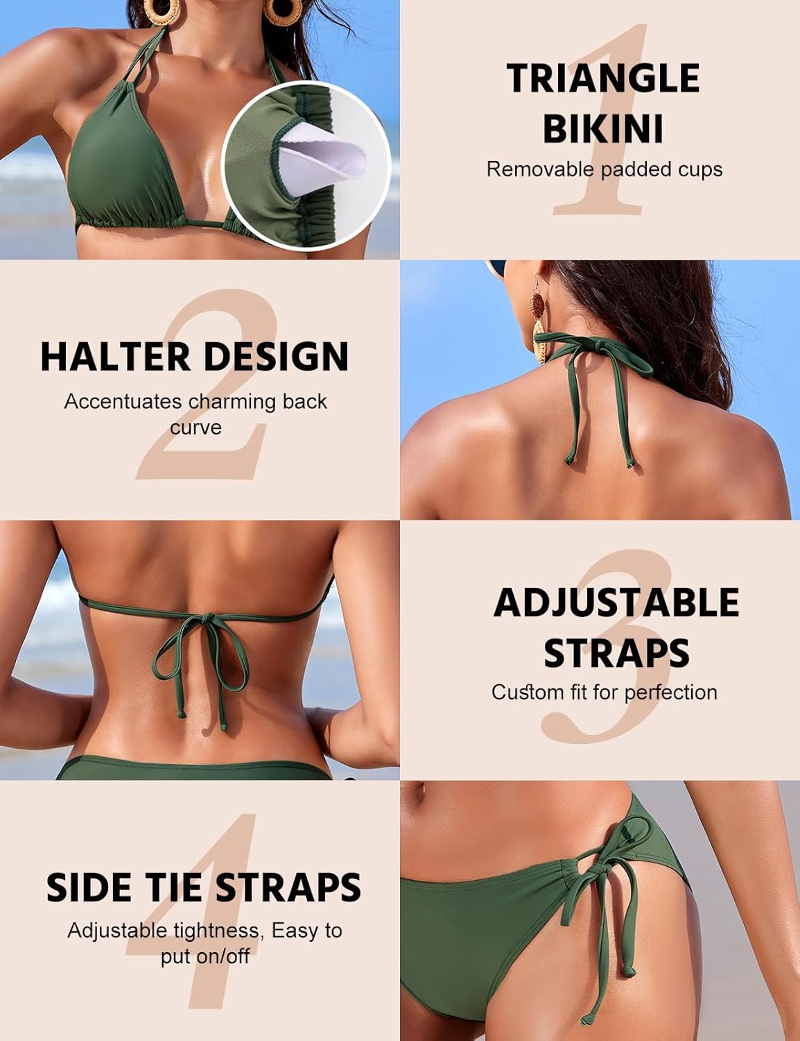 Thumbnail 4 de Svanco Triangel Bikini Damen-Set mit Halskordelbindung – gepolstertes Neckholder-Bikinioberteil