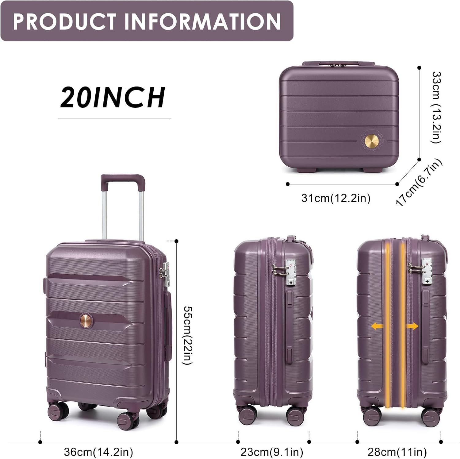 Detalle de Sea choice Luggage Set with Vanity Case – 2 Piece Expandable Hard Shell Suitcase for Women