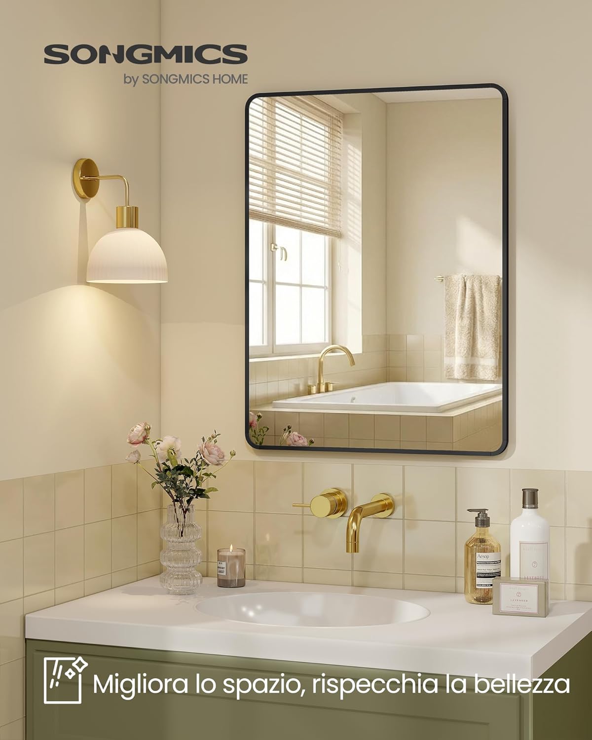 Thumbnail 1 de SONGMICS Specchio Bagno LWM014BD01, 81 x 61 cm da parete con cornice in alluminio e pellicola di sicurezza
