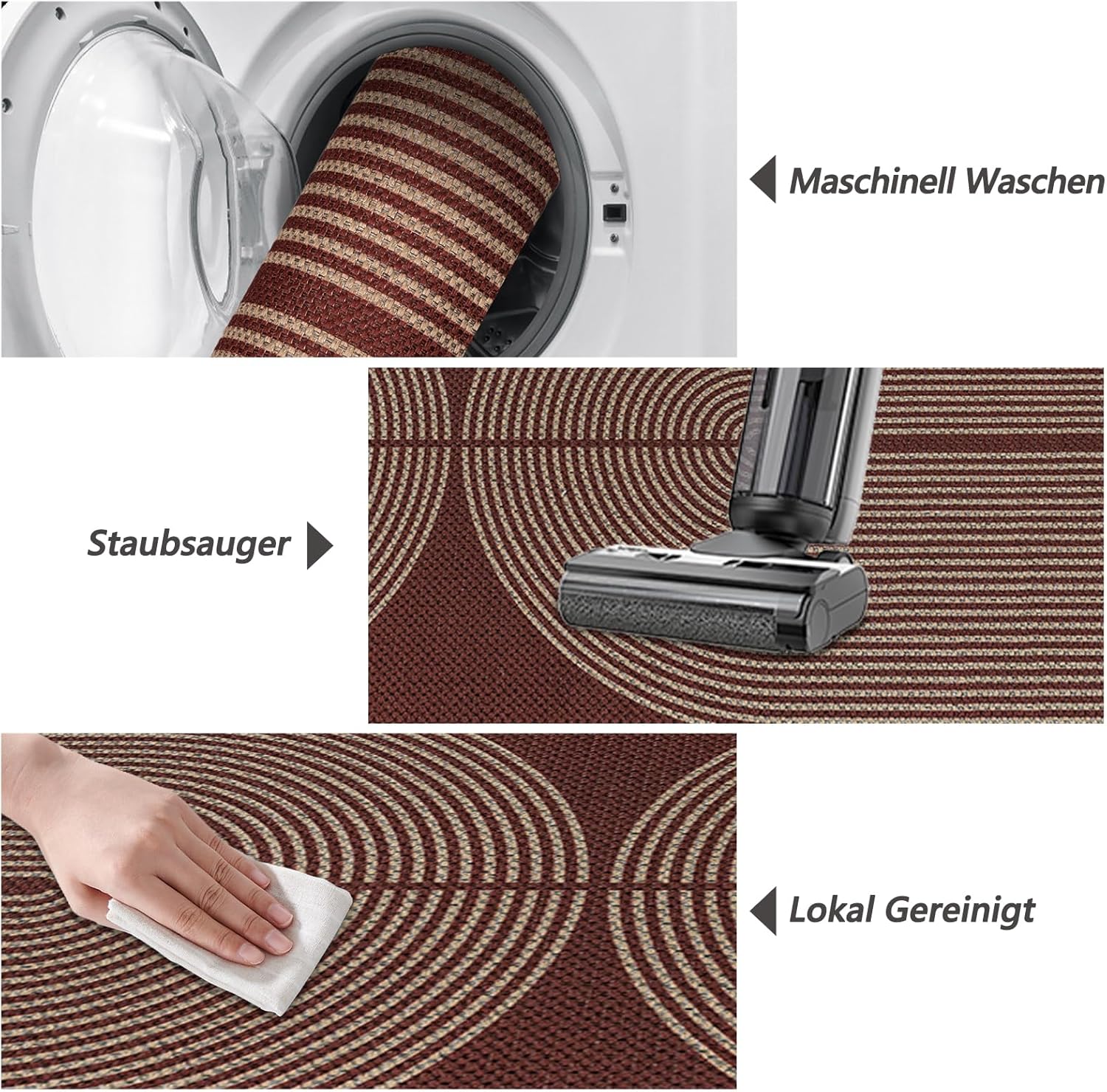 Thumbnail 4 de Capslpad Flur-Läufer mit Jute-Optik, Doppelbogen-Design, rutschfest, waschbar 80 × 200 cm