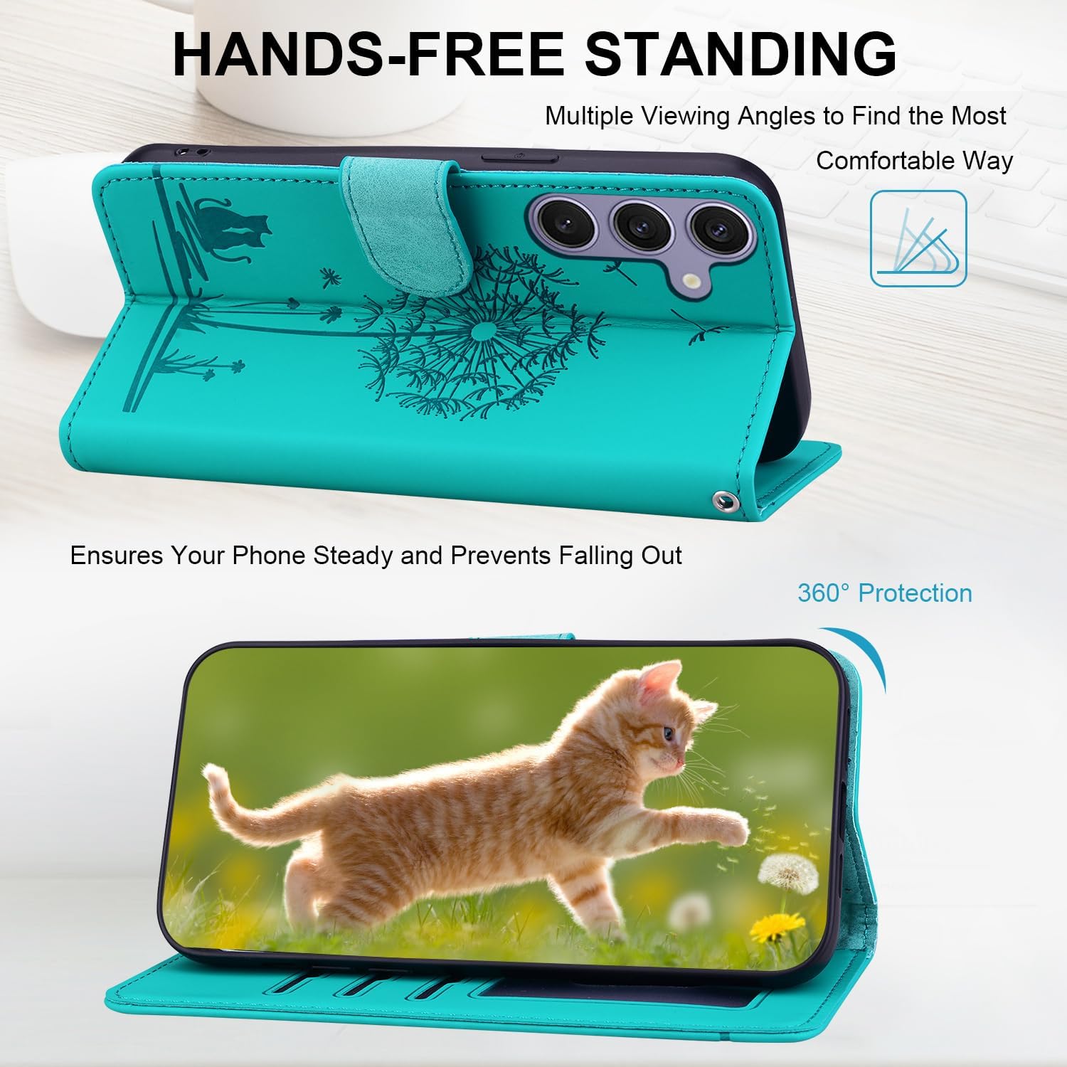 Detalle de Nbziyoo Handyhülle für Samsung Galaxy S25 Plus / S24 Plus – Grüne Klapphülle mit Kartenfach, Magnetverschluss und Standfunktion