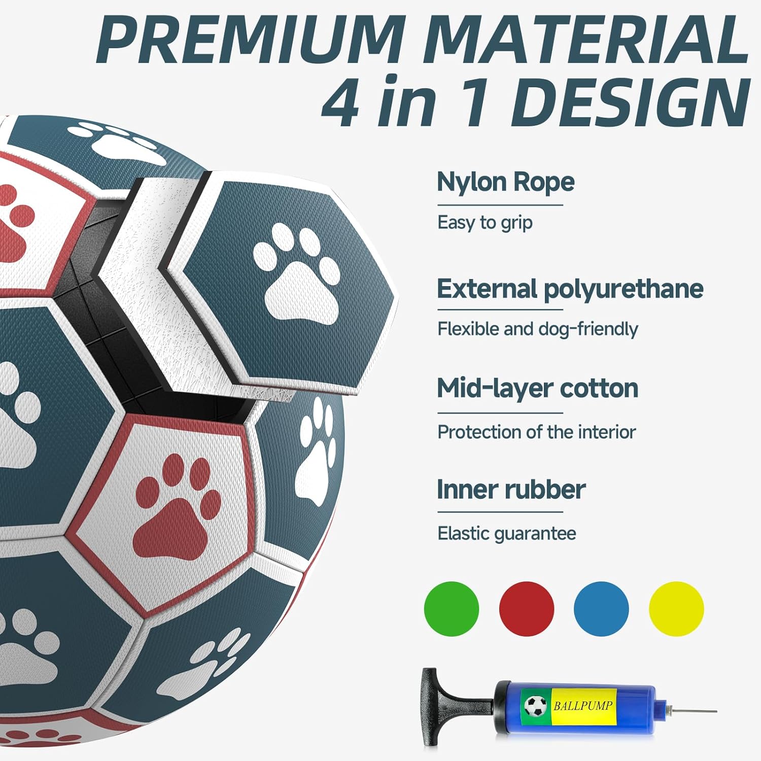 Thumbnail 4 de HETOO Dog Ball Toy Dog Football (8 Inch) – Interactive bouncy ball with webbing for indoor & outdoor play