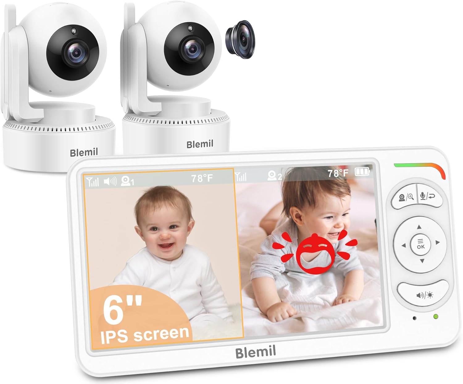 Detalle de Blemil BL9064-2 Video Baby Monitor, 6-Inch Split Screen, 2 Cameras, No Wi-Fi