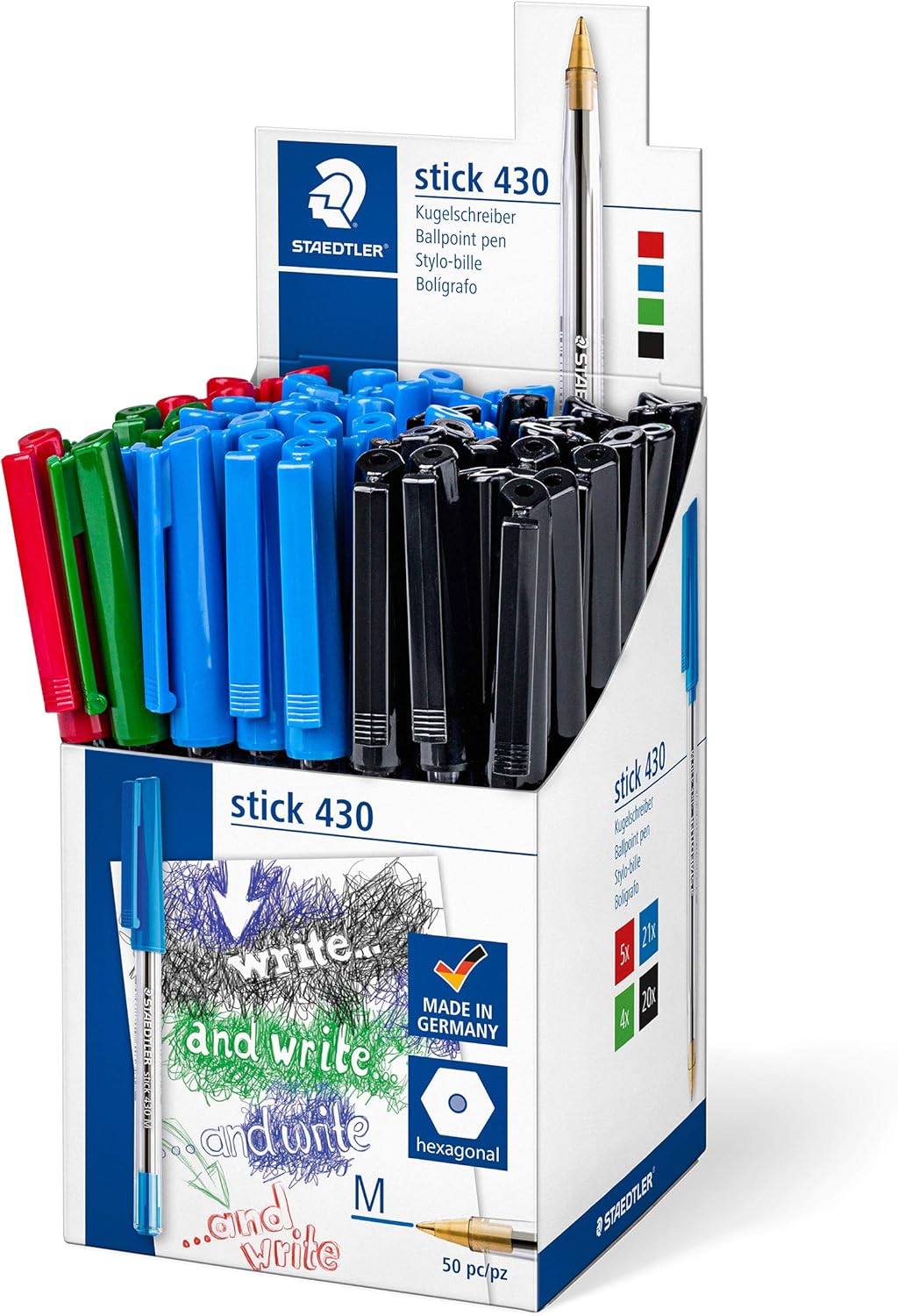Detalle de Staedtler Stick 430 MS CP5 Ballpoint Pen – Medium Point (Assorted Colours) Box of 50