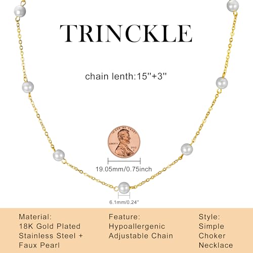 Detalle de Trinckle Pearl Necklace for Women — Gold Pearl Choker with 14.5" + 3" Extender