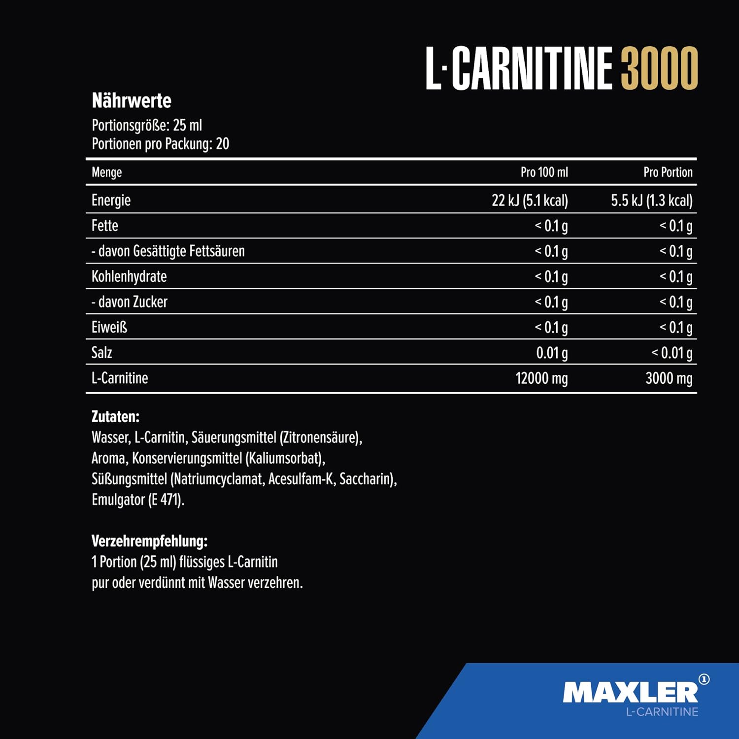 Detalle de Maxler L-Carnitine 3000 (500 ml) Myrtille et Framboise — Gestion du poids et performance sportive