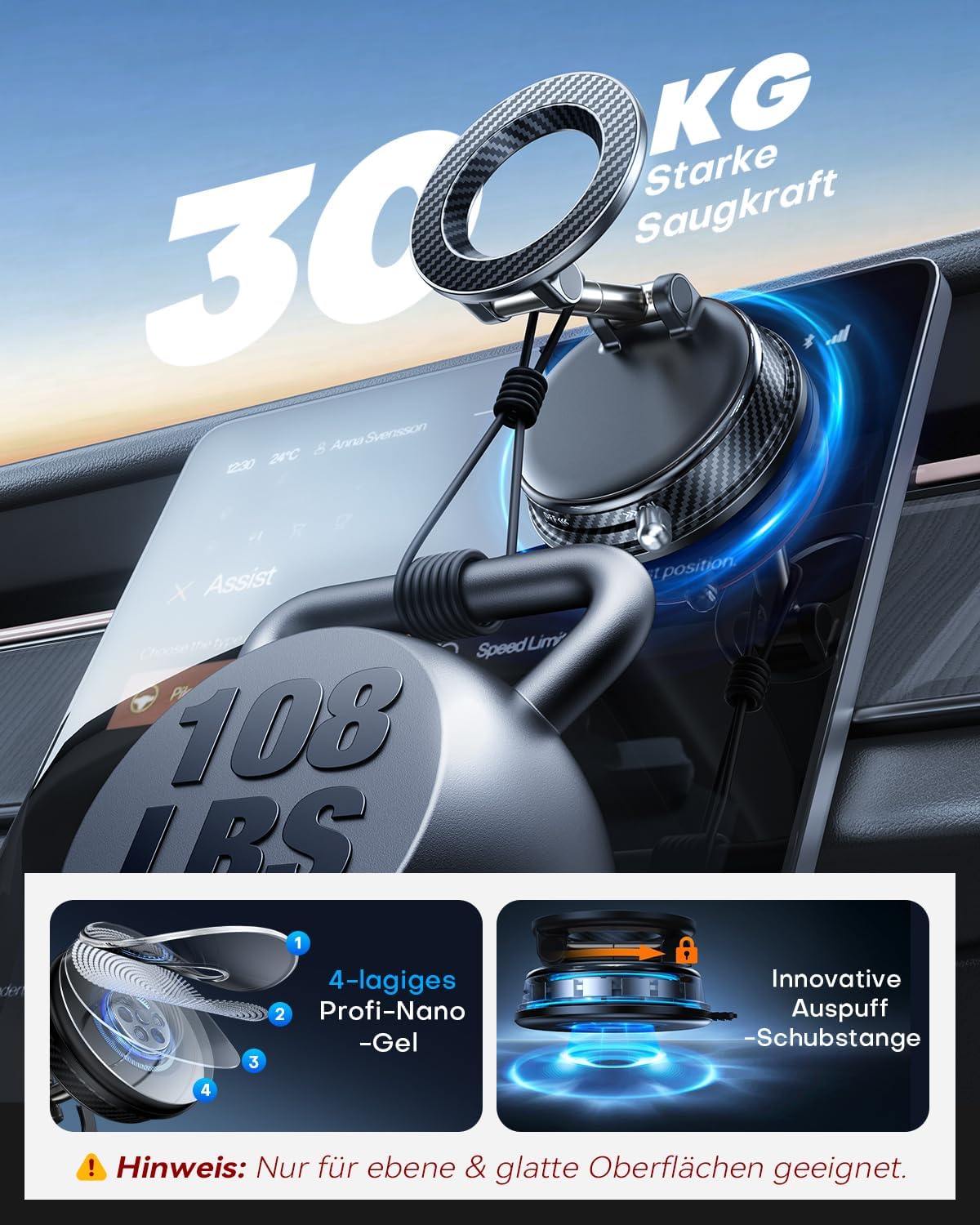 Thumbnail 2 de Peerock MagSafe Auto-Halterung: Nanogel-Vakuum mit 360° Drehung, 30 kg Haltekraft und 2800 gf Magneten