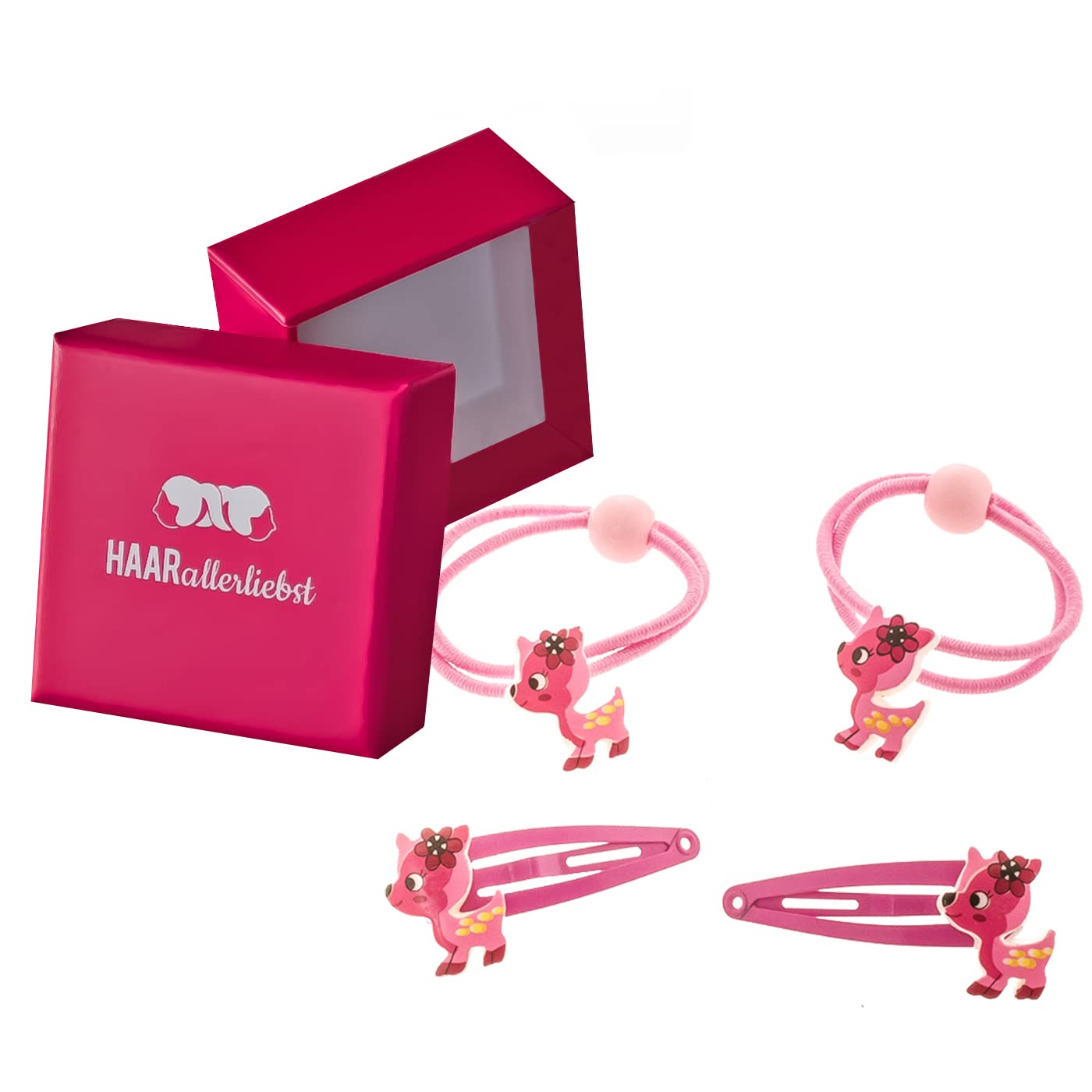 Detalle de HAARallerliebst Haarschmuck Set – 4-teilig mit großen Blumen, Glitzer in Rosa/Weiß, inkl. Schachtel (pink)