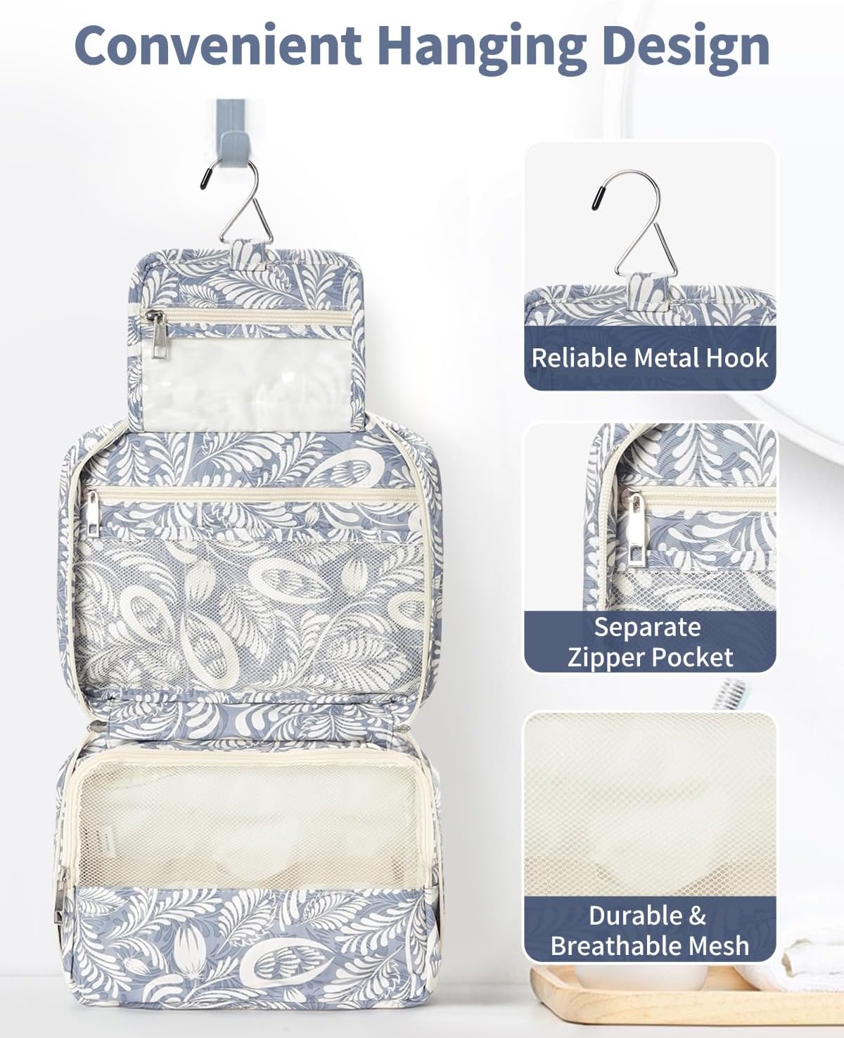 Detalle de Narwey Travel Hanging Toiletry Wash Bag: Practical, Waterproof Organiser for Travel