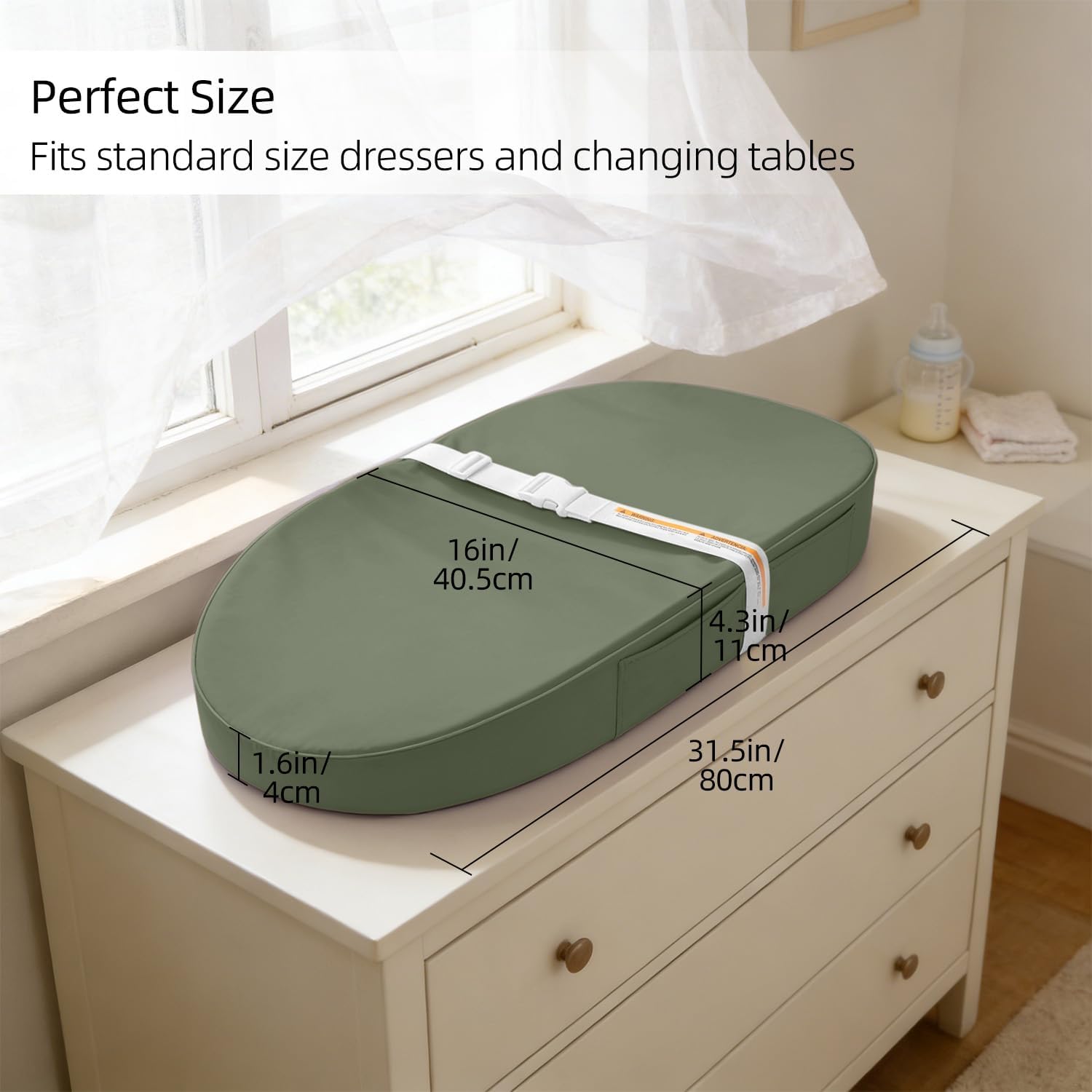 Thumbnail 2 de JVEOO Waterproof Vegan Leather Baby Changing Pad, Dark Green, Wipeable with Safety Strap