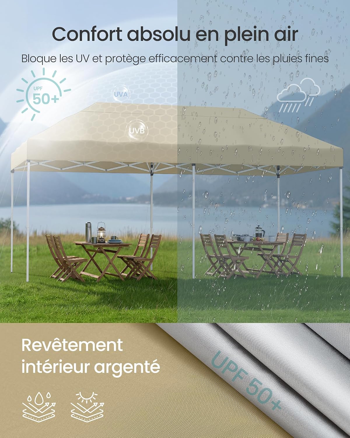 Detalle 2 de SONGMICS Tonnelle chapiteau pliable avec parois latérales 6 x 3 m beige GCT204LZ01SONGMICS