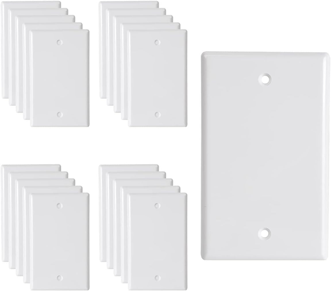 Detalle de ZEFTV Blank 1-Gang Wall Plates, White Polycarbonate, 20-Pack