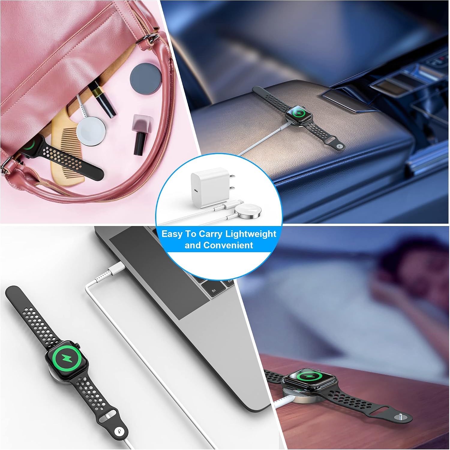Detalle de Fast Charger for Apple Watch Charger: 3.3ft Magnetic USB-C Cable with Wall Charger
