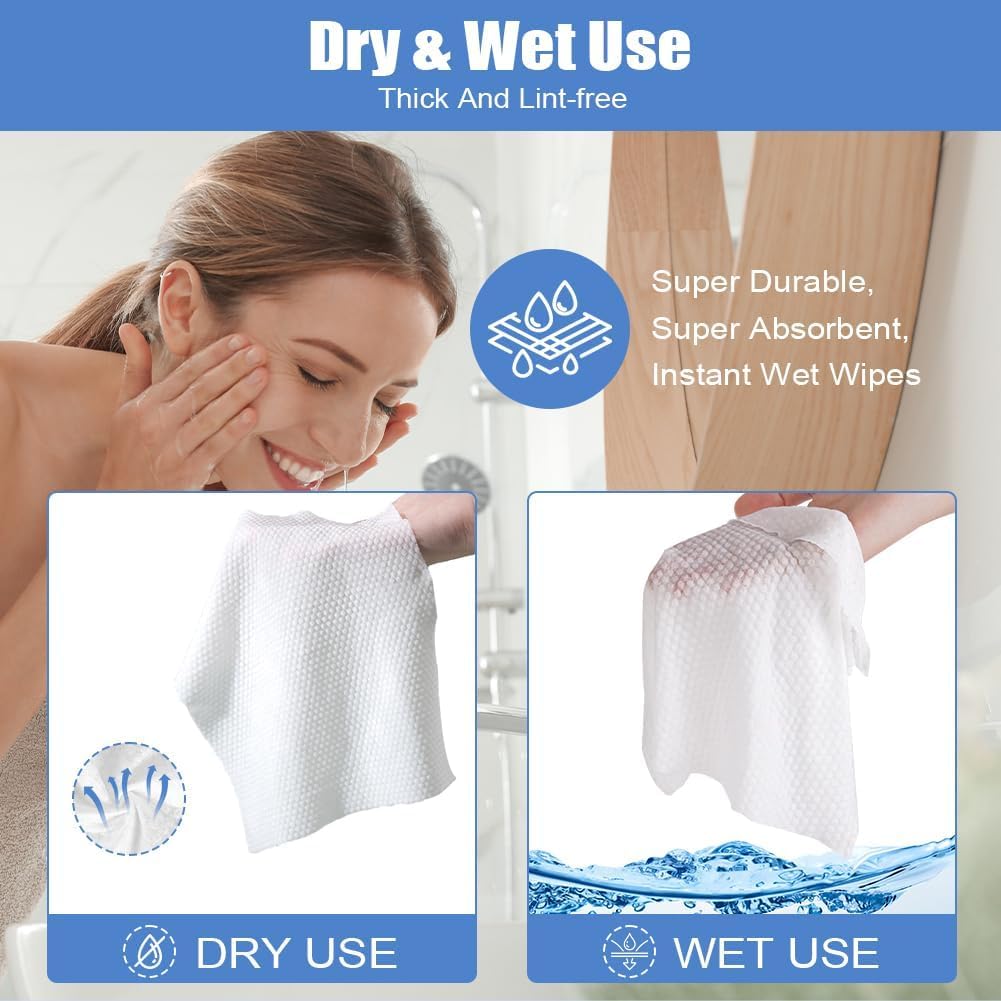 Detalle 2 de LOPHE Serviettes jetables pour visage en coton doux (50 unités) : démaquillage et nettoyage à sec ou humide