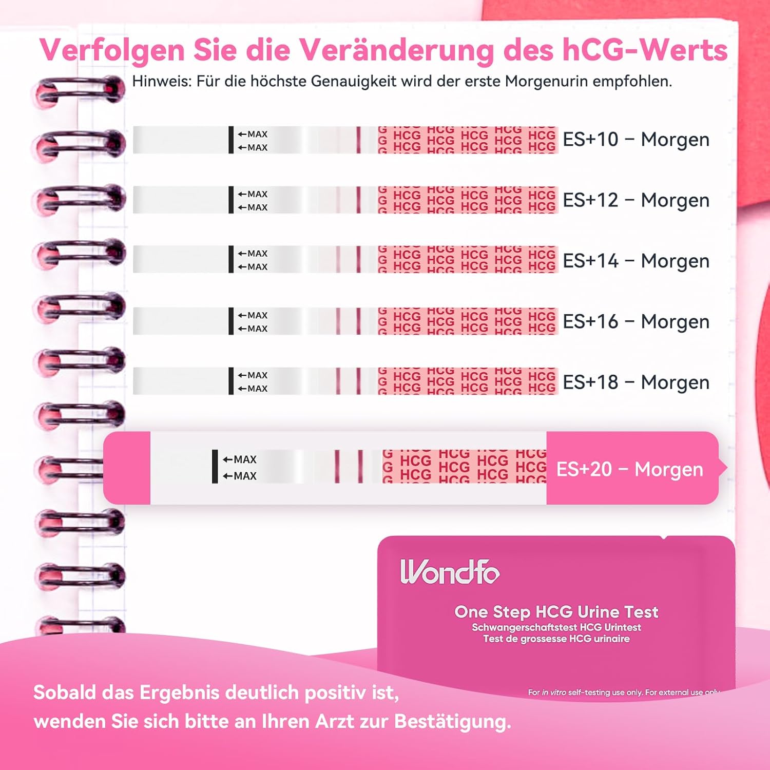 Thumbnail 2 de Wondfo Ultra-Frühschwangerschaftstest 20er-Pack (10 mIU/ml) – Schwangerschaftstest zum frühen Nachweis